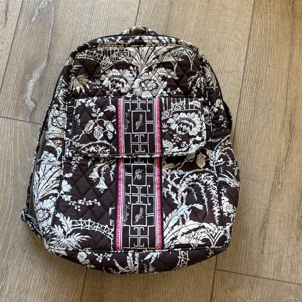 Vera Bradley Imperial Toile Mini Backpack Brown and White Floral purse quilted